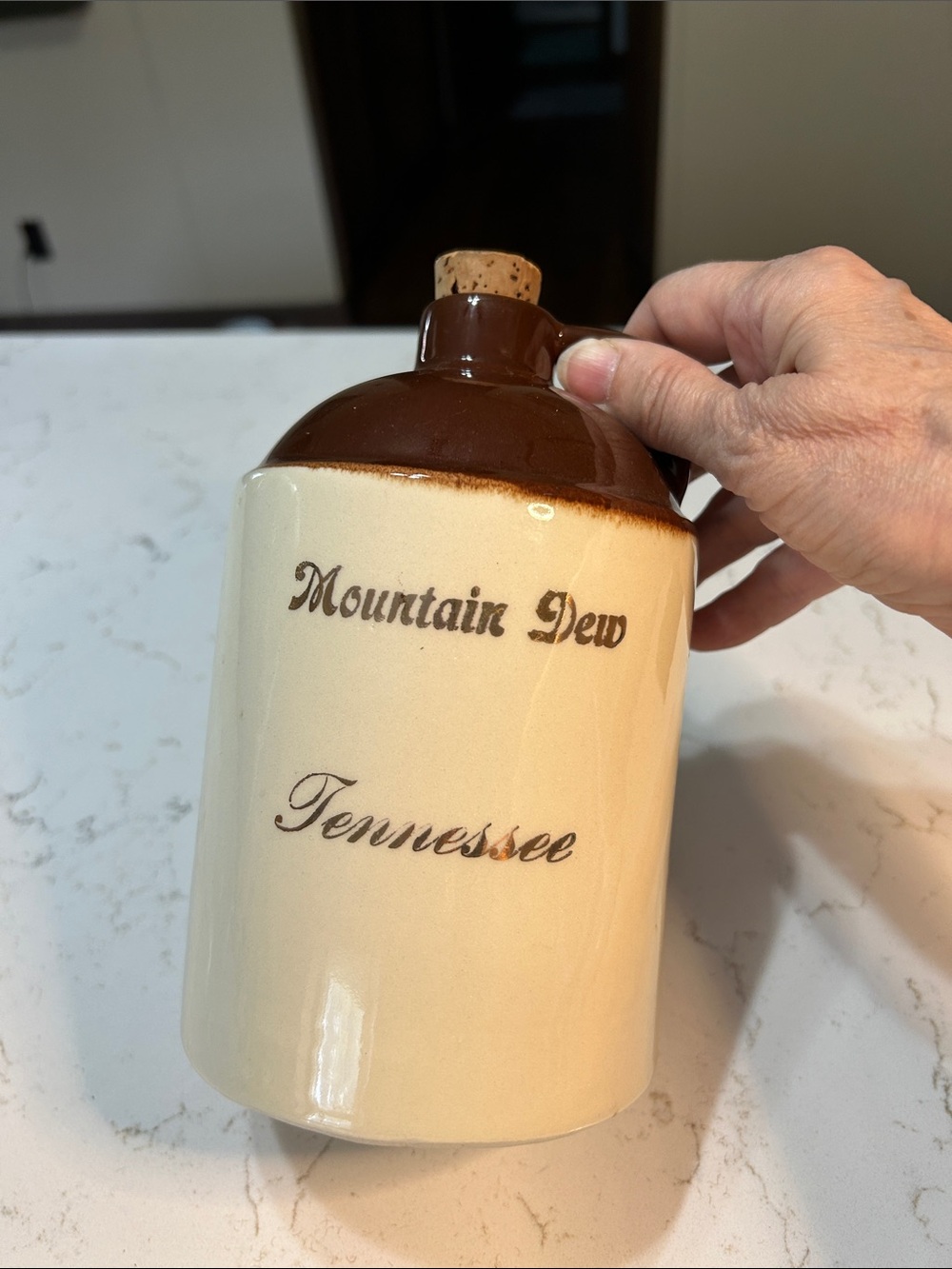 Mountain Dew Tennessee Ceramic Jug - Brown & Cream Made in USA
